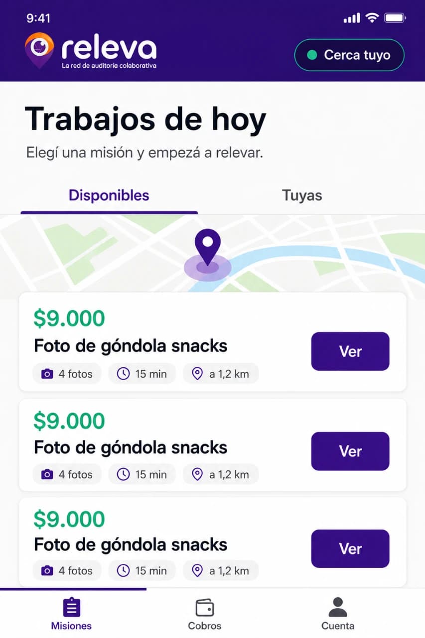 Vista previa de la app del relevador con montos en pesos